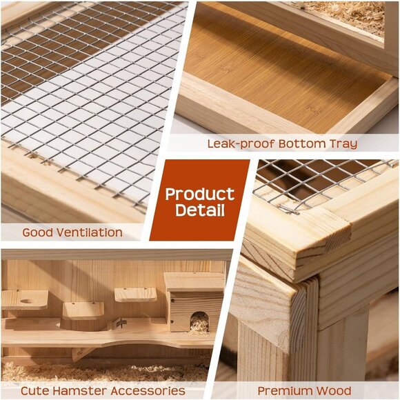 NEW! Mewoo Wooden Hamster Cage for Dwarf Hamsters, mice, gerbil, guinea pig - Picture 7 of 8